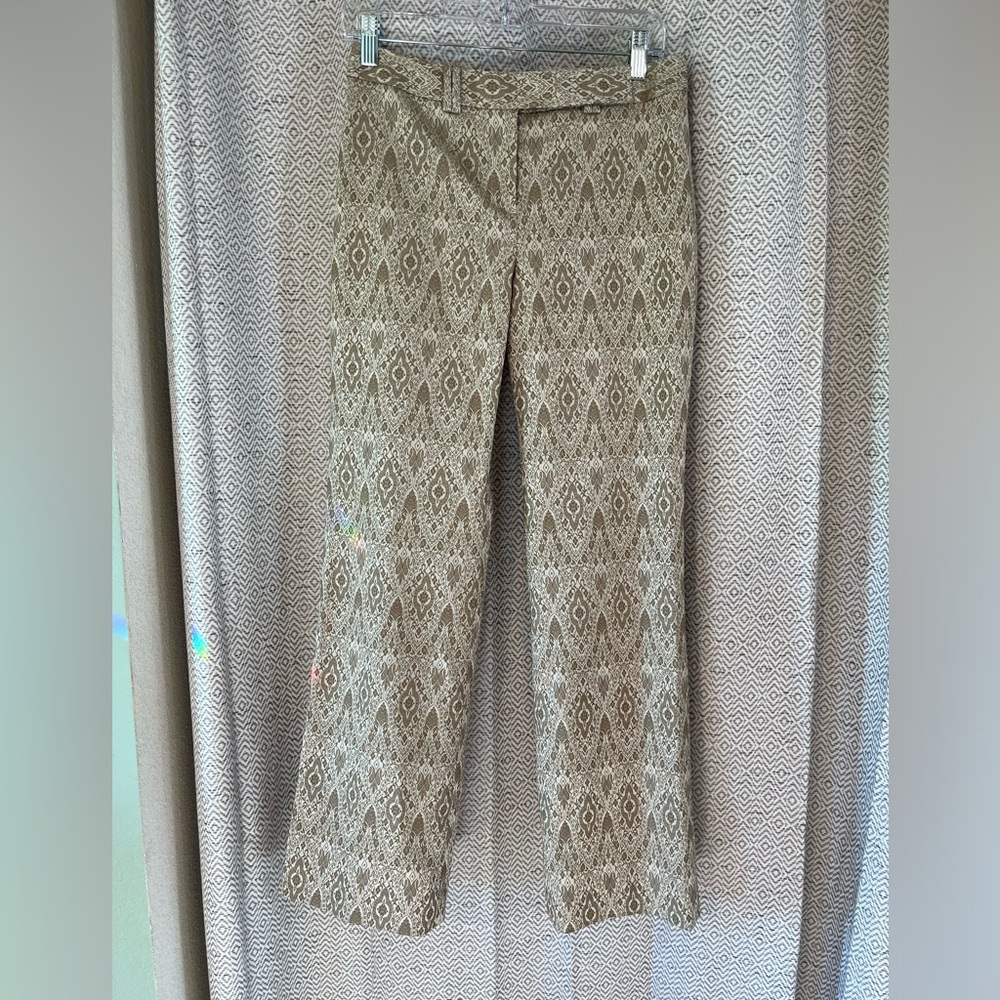 Ann Taylor Petites 4  Silvery Gold Embroidered Slacks Patterned Work Wear Office